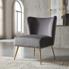 Archive Cloth Accent Chair, Armless Slipper Chair with Metal Legs, Modern Upholstered Side Chair for Living Room Bedroom Small Spaces
