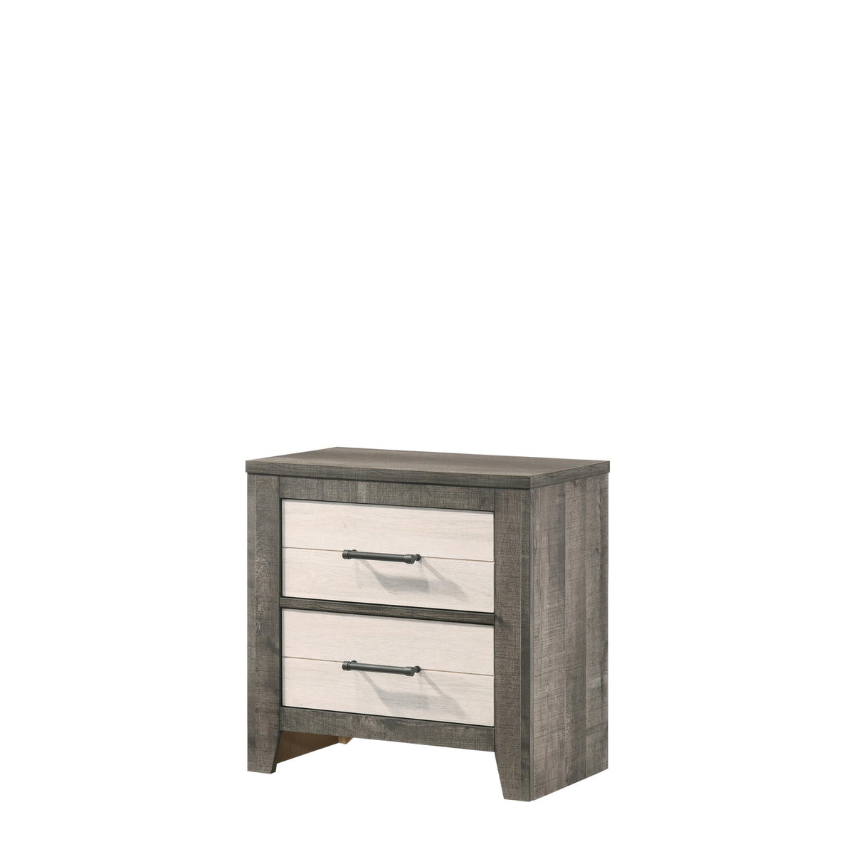1pc Nightstand Two-tone Finish Convenient Bedside Storage Two Drawers Metal Pull Handle Gray Beige
