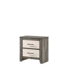 1pc Nightstand Two-tone Finish Convenient Bedside Storage Two Drawers Metal Pull Handle Gray Beige