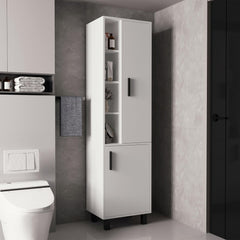 Helen Tall Storage Cabinet With Two Doors And Three Open Shelves, White