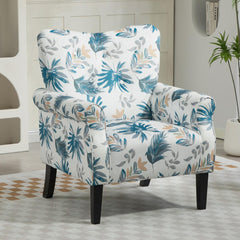 Mid-Century Modern Wingback Accent Chair, Upholstered Fabric Armchair with Sturdy Wood Legs, High-Back Padded Club Chair for Living Room Bedroom Office