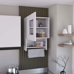 Kitchen wall cabinet 29" H, with towel rack and spice rack, one door, two internal shelves, white