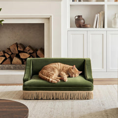 Uranus 33" Medium Princess Pet Bed Sofa with Fringe Skirt, Olive Green Performance Velvet