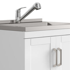 Poem - 28" Laundry Cabinet with Faucet and Stainless Steel Sink - White