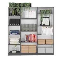 Nebula 3 Piece Home Bookcase set, 67" Wide with 14 Shelves , Living Room Set Set Mat Gray - White