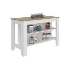 Astyanax Wide Kitchen Island with Spacious Tabletop, 3 Open Storage Shelves, Four Sturdy Legs and Comfortable Meal Prep Workstation