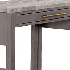 39 Inch Faux Marble Top Table with Felt Lined Storage Drawer, Gray, White