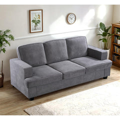 Modern Velvet Sofa, Comfortable 3 Seater Couch with Deep Seating and High-Density Foam, Loose Back Cushions, Wide Arms, Living Room Furniture for Home, Apartment, Office, Grey