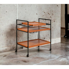 Aphrodite Honey Oak & Black Finish Serving Cart