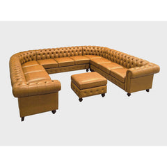 Saturn Vintage Style Leather Match U-Shape Sectional