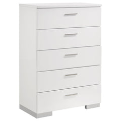 Poem White High Gloss 5-drawer Bedroom Chest