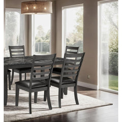 Agamemnon Classic Dark Gray 7pc Dining Set Faux Marble Top Dining Table 6xSide Chairs Leatherette Seats Dining Room Furniture