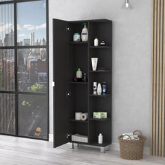 Iphigenia Mirror Linen Cabinet, Four Interior Shelves, Five External Shelves -Black