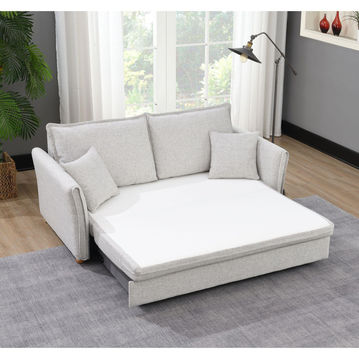 Polyxena Gray Chenille Sleeper Sectional Sofa w/ Storage & 2 Toss Pillows
