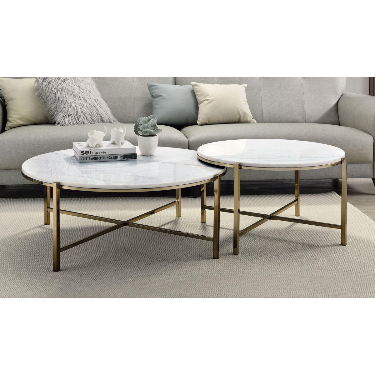 Olympus Marble Top & Nickel Finish Nesting Table Set