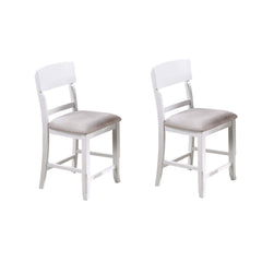 Antique White Color High Chairs Modern Ladder Back design Set of 2pc Counter HT. Dining Chairs Fabric Cushion Seat Wooden Dining Room
