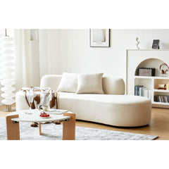 90" Curved Sofa with Throw Pillows, 4 Seater Luxury Velvet Couch with Half Moon Design and High-Density Foam, Ideal for Modern Living Room, Office & Apartment, Ivory