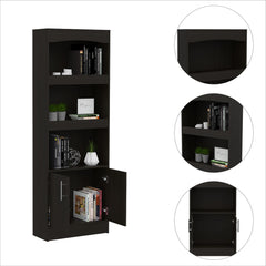 Rhea Bookcase, Metal Hardware, Three Shelves, Double Door Cabinet -Black