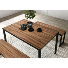 Industrial Style 3pc Dining Set 1x Dining Table 2x Bench U-Shape Metal Legs Wooden Top Walnut And Black Finish
