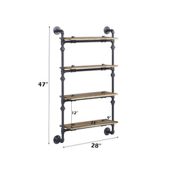 Agamemnon Oak & Sandy Black Finish Wall Rack W/4 Shelves