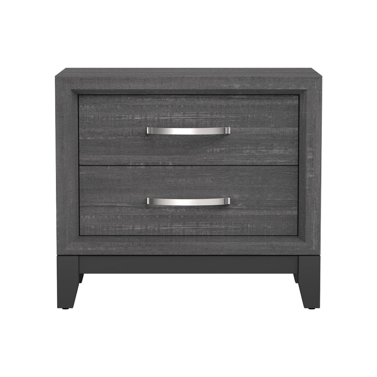 Pinnacle Bedside Nightstand, 2 Drawers Chrome Bar Handles, Gray Wood