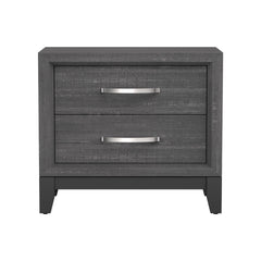 Pinnacle Bedside Nightstand, 2 Drawers Chrome Bar Handles, Gray Wood