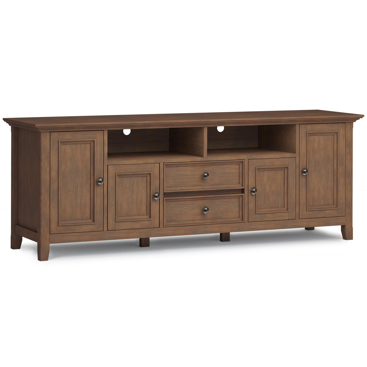 Atlas 72 inch Wide Solid Wood TV Stand in Rustic Natural Aged Brown For TVs up to 80 inches