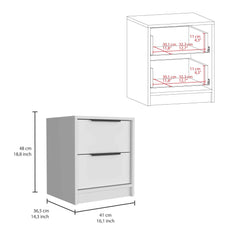 Lyra Nightstand , End Table, Side Table Two Drawers, Metal Handle -White