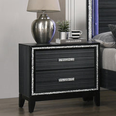 Contemporary Bedroom Furniture Black Finish Nightstand with Two Drawers Wooden 1pc Shimmering Silver Trim Accent