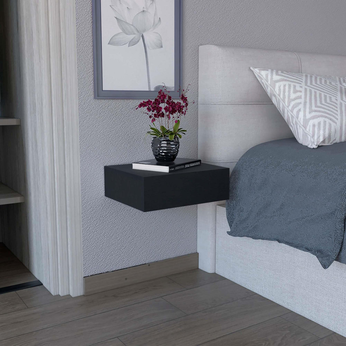 Galaxy Floating Nightstand , End Table, Side Table Wall-Mounted with Drawer -Black -Bedroom