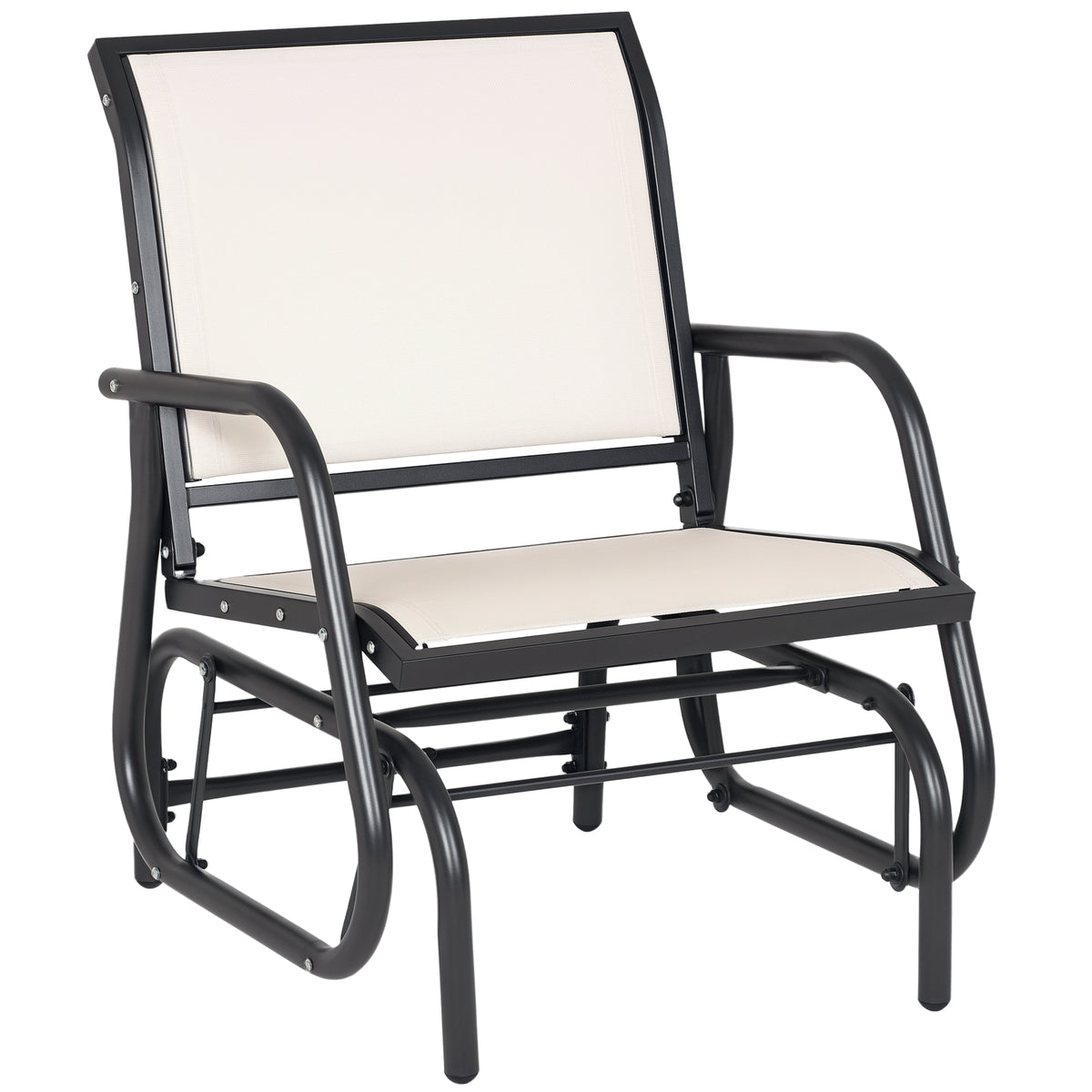 Outdoor Glider Chair, Steel Swing Chai with Curved Armrests for Porch, Garden, Poolside, Balcony, Cream White