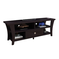 TV Stand Media Cabinet, Curved Wood Legs w 4 Shelves, 60 Inch, Brown