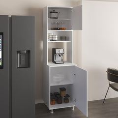 Waltz Kitchen Pantry Cabinet With Two Doors, Open Middle Shelf And Upper Storage, White