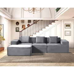 Moon Convertible Corduroy Sectional Couch with Ottoman & Pillows, Modular L Shaped Sleeper Sofa, Boneless Cloud Couch for Living Room Furniture, Dark Gray