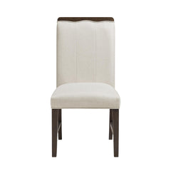 Contemporary Dining Set of 2 Side Chairs Beige Fabric Upholstery Brown Finish Wooden Furniture