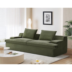 Saga Oversized Full Foam 4 Seater Couch for Living Room Upholstered in Soft Corduroy Fabric, Wide Armrests, Ergonomic Compressed Sofa in a Box, No Assembly, 90 Inch Wide, Green