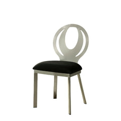 Contemporary Style Silver Metal Frame 2pc Dining Chairs Black Microfiber Seat Cushion Dining Room Oval Back Design Chair