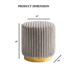 Gray Finish Contemporary Style 1pc Round Accent Stool Gold Base Stainless Steel Fur Fabric Primary Living Room