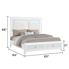 Hades Queen 4Pc Bedroom Set with Mirror Top Nightstand made with wood, Footboard Drawers in White