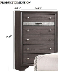Gray Finish Contemporary Style 1pc Chest  Hidden Jewelry Drawer English Dovetail Drawers Silver Knobs Bedroom Furniture
