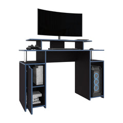 Poseidon 47" Wide 2-Tier Gamer Desk With Three Shelves And PC Tower Stand, Black
