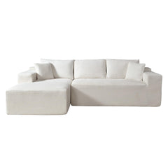 2-Piece Convertible Corduroy L-Shaped Sofa in a Box with Pillows, 3-Seater Modular Sectional Couch, Compressed Living Room Furniture, Beige (Left Facing)