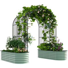 Raised Garden Beds Set with Arch Trellis, Climbing Net, Galvanized Planter Box for Climbing Vegetables Flowers Herbs
