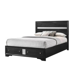 1pc King Platform Bed Storage Drawers Shimmering Silver Accent Black Silver Finish Solid Wood