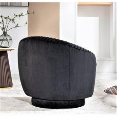 Velvet 360 Degree Swivel Barrel Chair, Pleated Modern Accent Armchair with Sturdy Base and Thick Padded Cushion, Leisure Round Sofa Chair for Living Room Bedroom Office Hotel Nursery