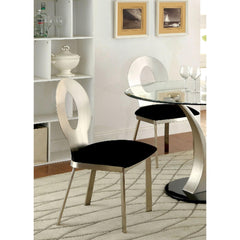 Contemporary Silver Metal Frame 2pc Dining Chairs Black Microfiber Seat Dining Room Oval Back Satin Plated Powder Coating Chair