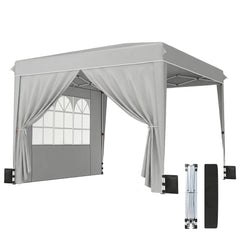 10 x 10 ft Pop Up Canopy Tent with Sidewalls, UPF50+ Outdoor Portable Instant Canopy Shelter with Carry Bag, Light Gray