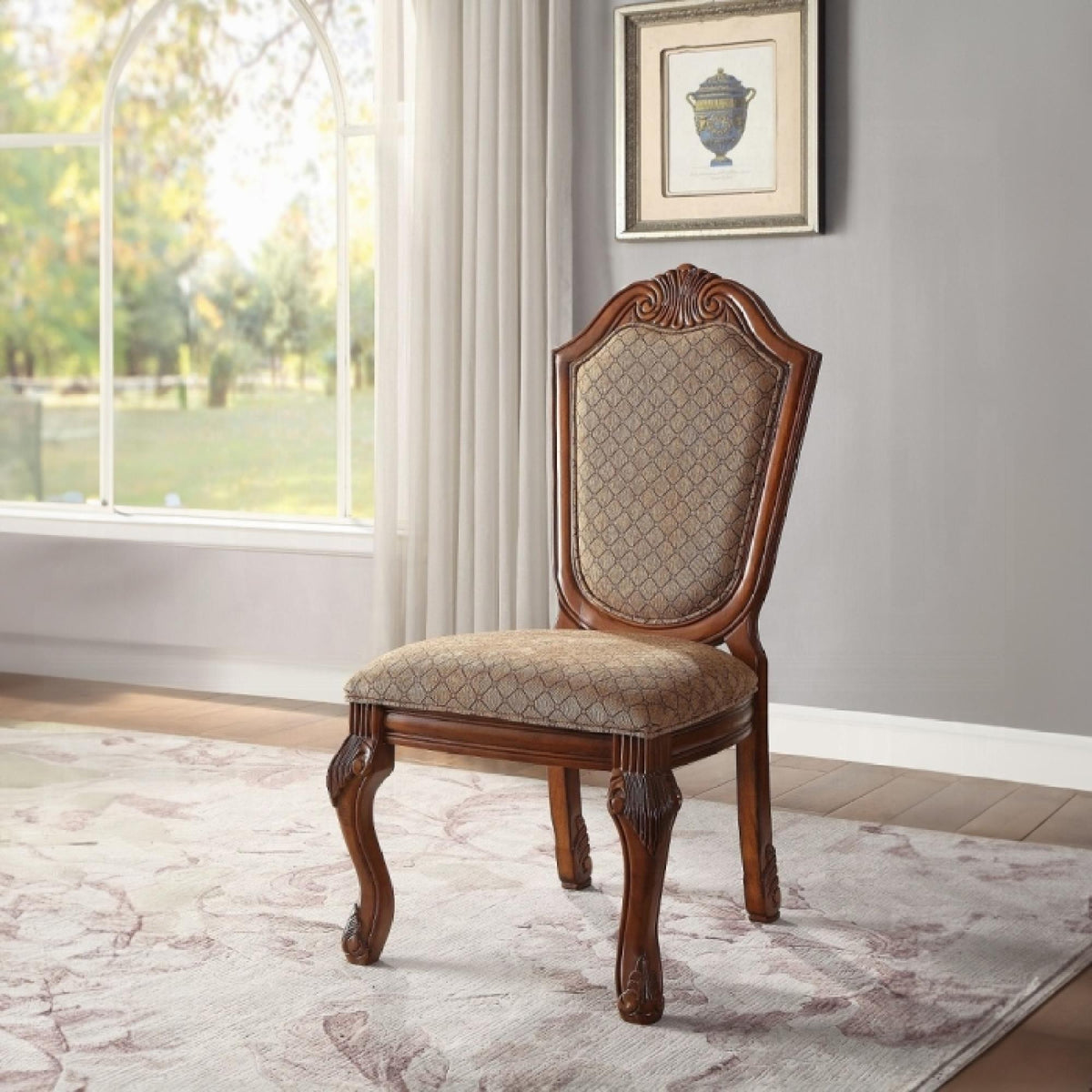 Epimetheus Fabric & Cherry Finish De Ville Side Chair (Set of 2)