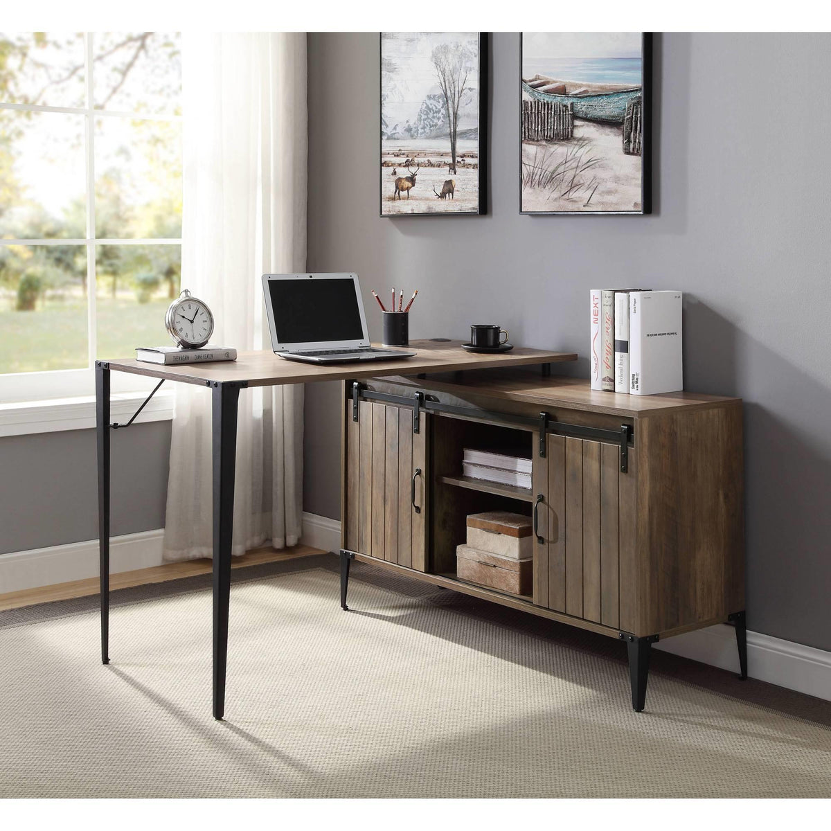 Cosmos 48" Gray Oak & Black Finish Writing Desk