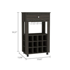 Symphony Bar Cart, Twelve Built-in Wine Rack, Four Legs, One Open Shelf -Espresso